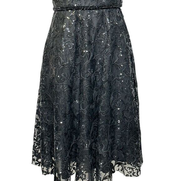 Mac Duggal 68012 Black Sequin Cap Sleeve Midi Cocktail Dress | Size 6 - Picture 5 of 13